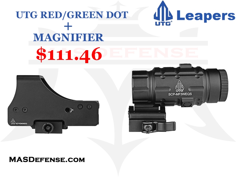 Let at læse Udsøgt foran UTG 3.9" Red/Green Dot w/ 58 MOA Circle Reflex Sight and UTG 3X Magnifier  W/ Flip-To-Side QD Mount Combo.