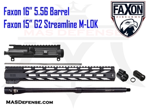 16" 5.56 AR-15 BARRELED UPPER KIT - FAXON FIREARMS 13" G2 STREAMLINE M-LOK RAIL - UNASSEMBLED KIT 15A58M16NSQ FFHGMLOK15G215